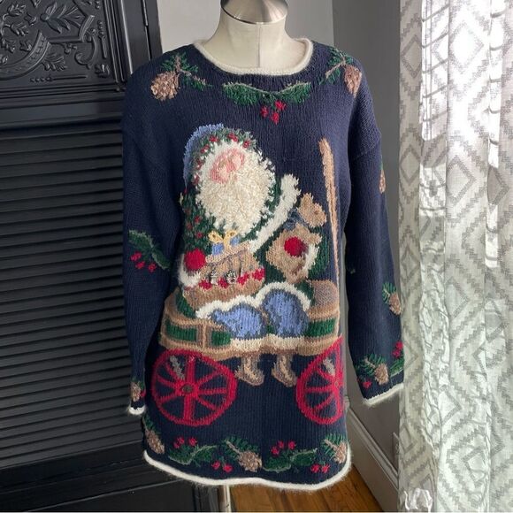 VTG Northern Isles‎ Hand Knitted Ugly Christmas Santa Sweater Women’s Small - Picture 1 of 6